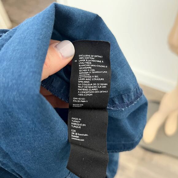 [COS] Blue Chambray Denim Half Sleeve Boat Neck Shift A-Line Mini Dress Size 6 - Picture 12 of 13